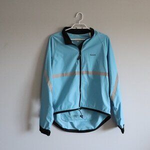 Running Room Women's Sz S Blue Reflective High-Low Full Zip Wind Breaker Jacket